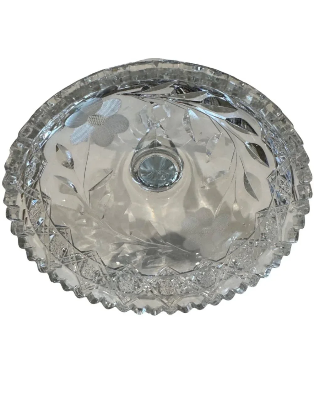 Cut Glass Etched Clear Compote Pedestal Dish Centerpiece 8" Tall Floral Vintage - Picture 3 of 13